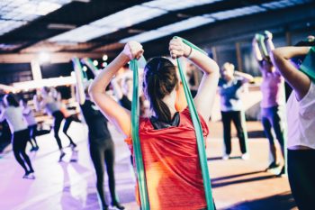 an aerobics instructor teaching a class